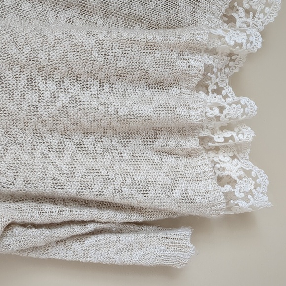 QED London M/L Lace Bottom M/L Cream Ivory Open Knit Sweater Top - Picture 13 of 15